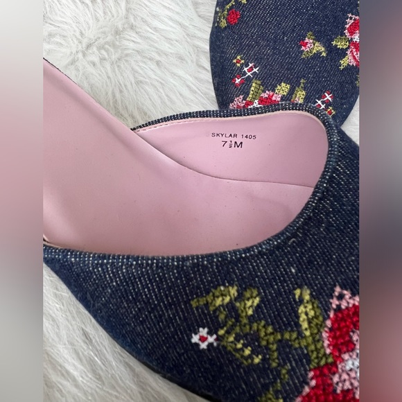 Mia Skylar denim cross-stitch square toe mules - Picture 2 of 8
